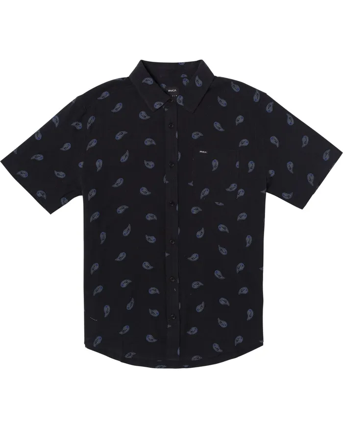 RVCA Mens Shirts Colours Paisley Short Sleeve Shirt Black Blk Gift 4 You