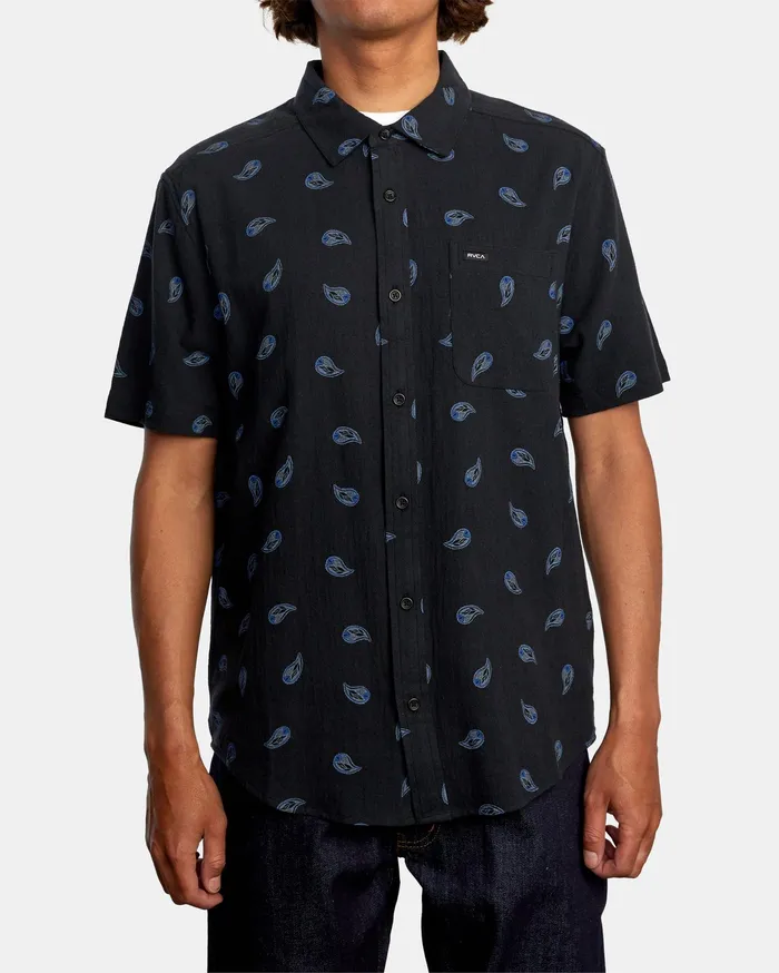 RVCA Mens Shirts Colours Paisley Short Sleeve Shirt Black Blk Gift 4 You