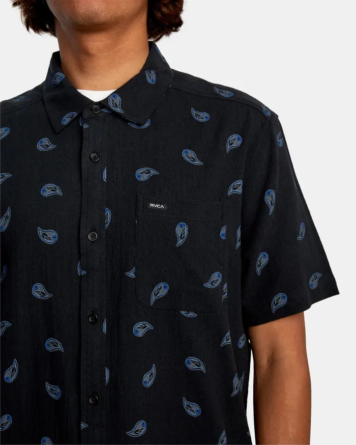 RVCA Mens Shirts Colours Paisley Short Sleeve Shirt Black Blk Gift 4 You