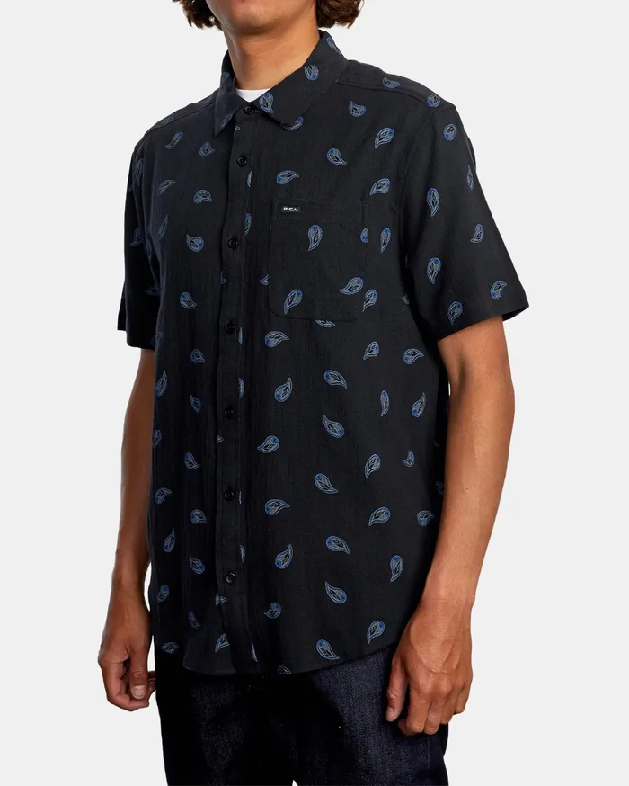 RVCA Mens Shirts Colours Paisley Short Sleeve Shirt Black Blk Gift 4 You