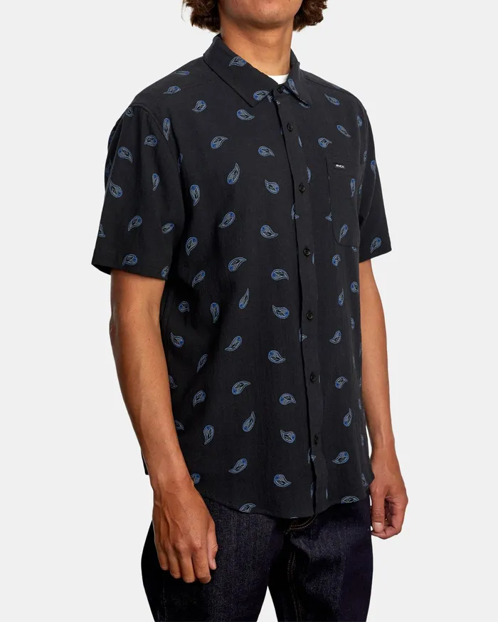 RVCA Mens Shirts Colours Paisley Short Sleeve Shirt Black Blk Gift 4 You