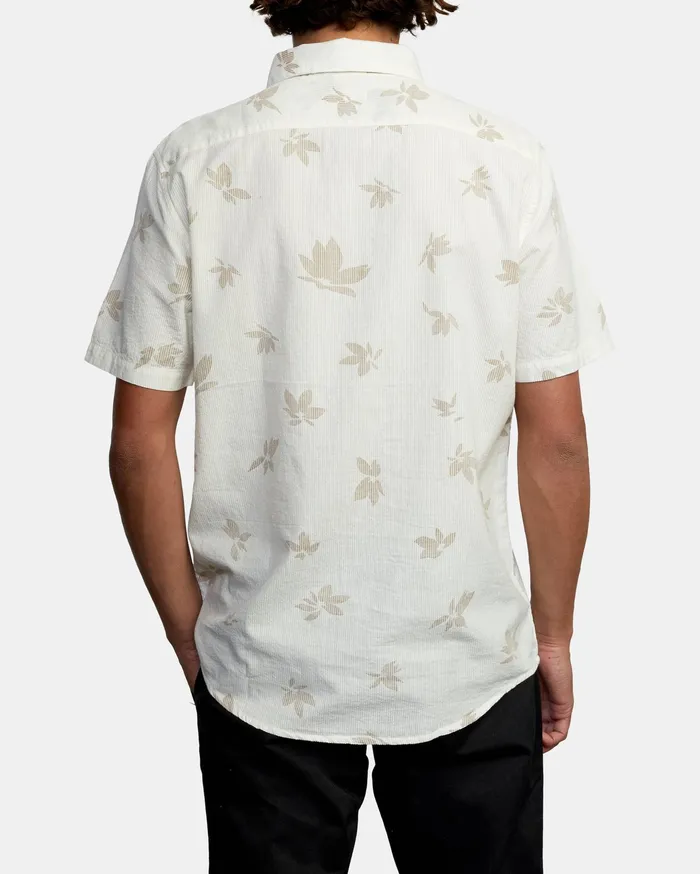 RVCA Mens Shirts Endless Seersucker Print Short Sleeve Shirt Antique White Anw Cheap On Sale