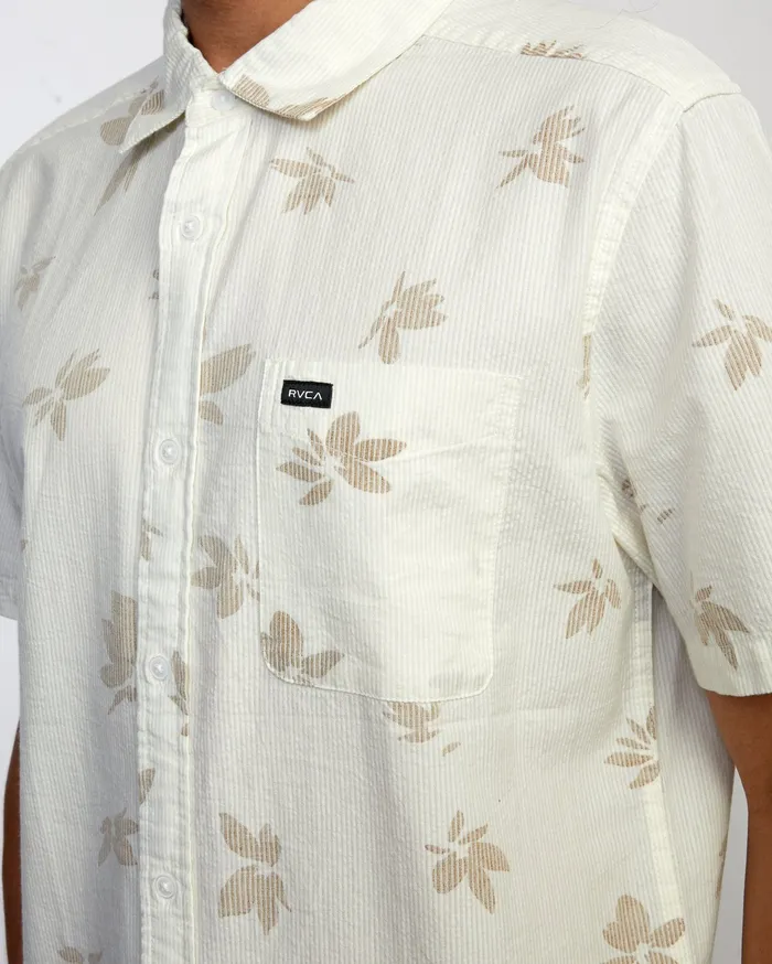 RVCA Mens Shirts Endless Seersucker Print Short Sleeve Shirt Antique White Anw Cheap On Sale