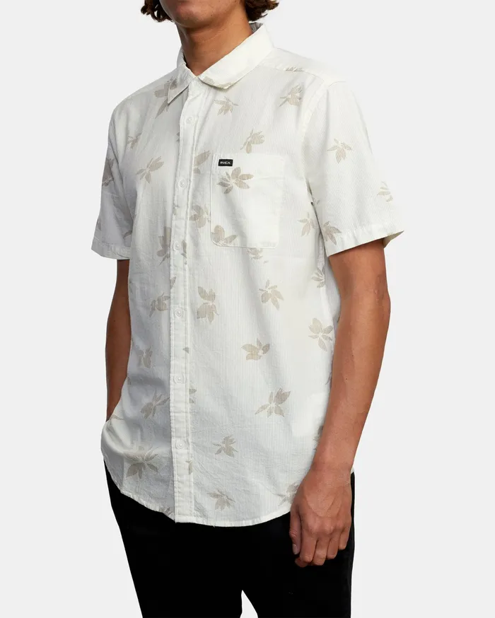 RVCA Mens Shirts Endless Seersucker Print Short Sleeve Shirt Antique White Anw Cheap On Sale