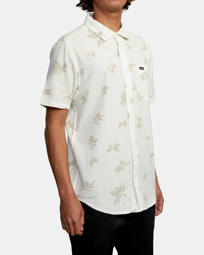 RVCA Mens Shirts Endless Seersucker Print Short Sleeve Shirt Antique White Anw Cheap On Sale