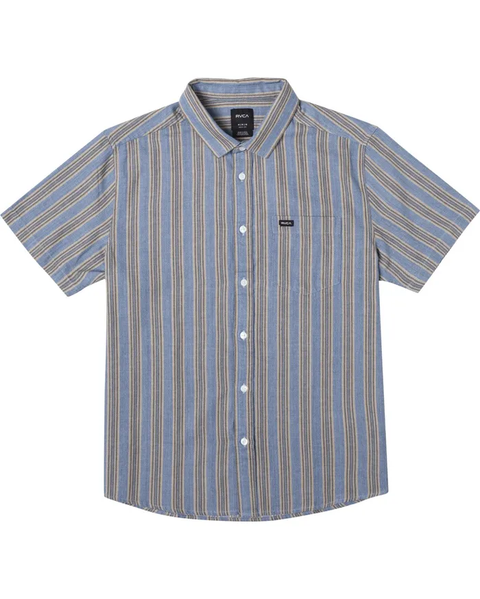 RVCA Mens Shirts Harbour Stripe Short Sleeve Shirt Denim Den Casaul