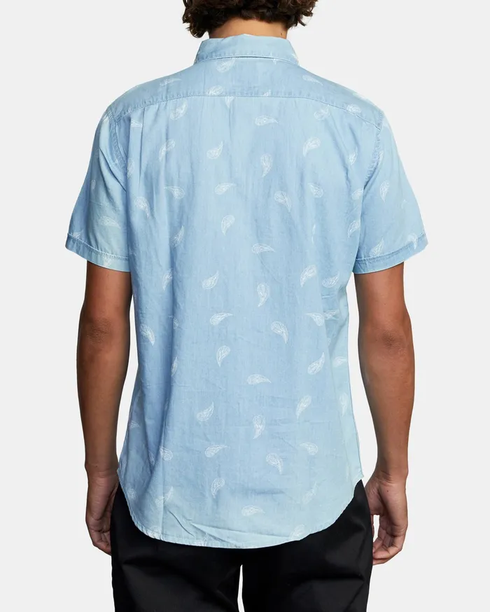 RVCA Mens Shirts Hastings Floral Short Sleeve Shirt Washed Denim Wad Cheap On Sale