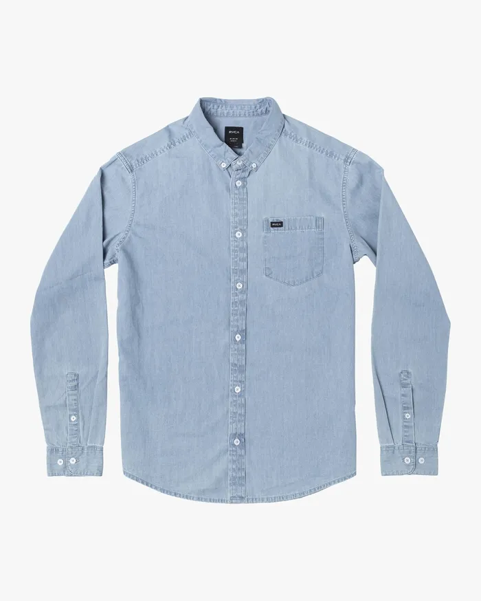 RVCA Mens Shirts Hastings Long Sleeve Shirt Denim Den For Sale