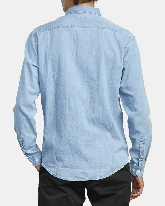 RVCA Mens Shirts Hastings Long Sleeve Shirt Denim Den For Sale