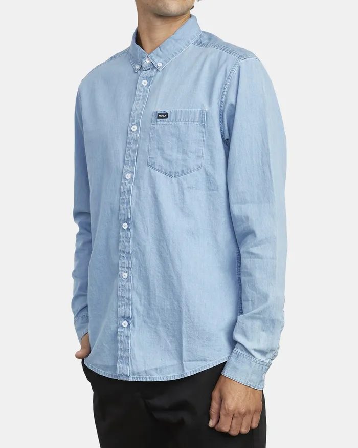 RVCA Mens Shirts Hastings Long Sleeve Shirt Denim Den For Sale