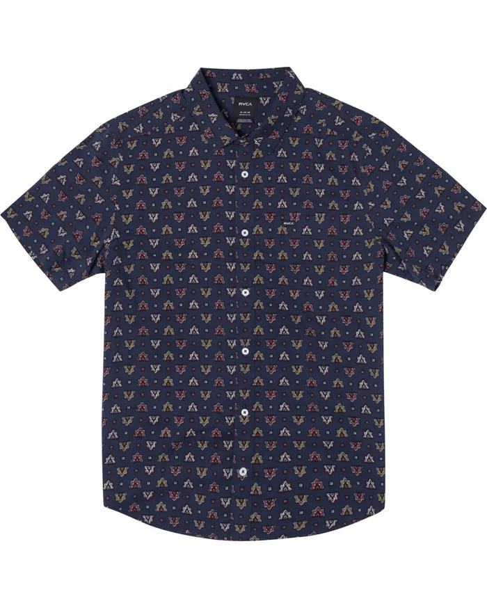 RVCA Mens Shirts La Fleur Short Sleeve Shirt Navy Marine Myv On Sale