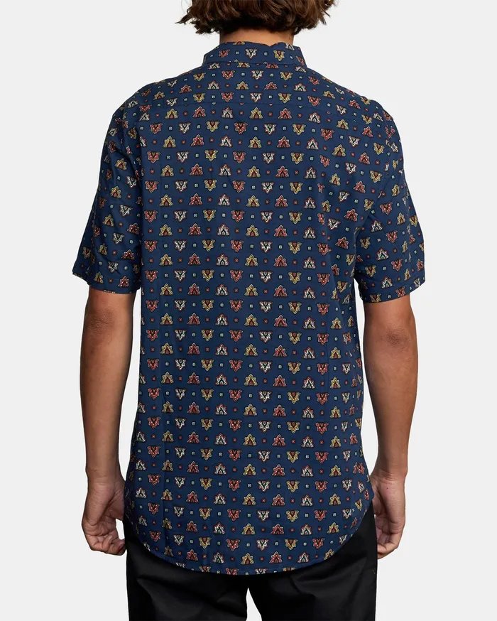 RVCA Mens Shirts La Fleur Short Sleeve Shirt Navy Marine Myv On Sale
