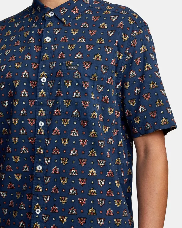 RVCA Mens Shirts La Fleur Short Sleeve Shirt Navy Marine Myv On Sale