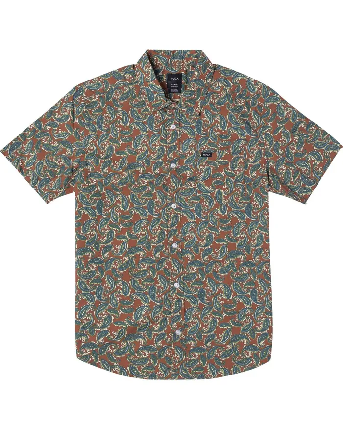 RVCA Mens Shirts Mind Flower Paisley Short Sleeve Shirt Clay Cly For Sale