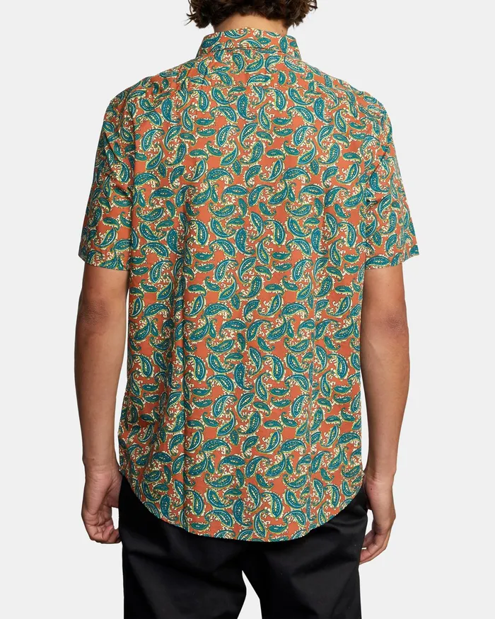 RVCA Mens Shirts Mind Flower Paisley Short Sleeve Shirt Clay Cly For Sale