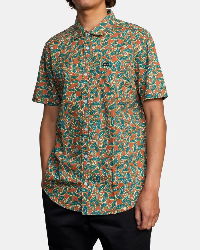 RVCA Mens Shirts Mind Flower Paisley Short Sleeve Shirt Clay Cly For Sale