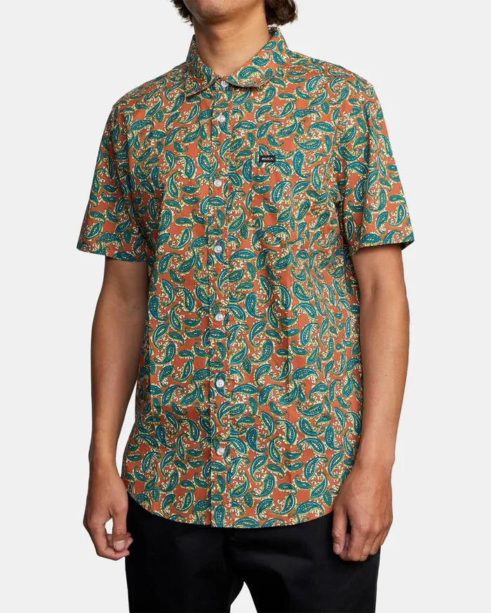 RVCA Mens Shirts Mind Flower Paisley Short Sleeve Shirt Clay Cly For Sale