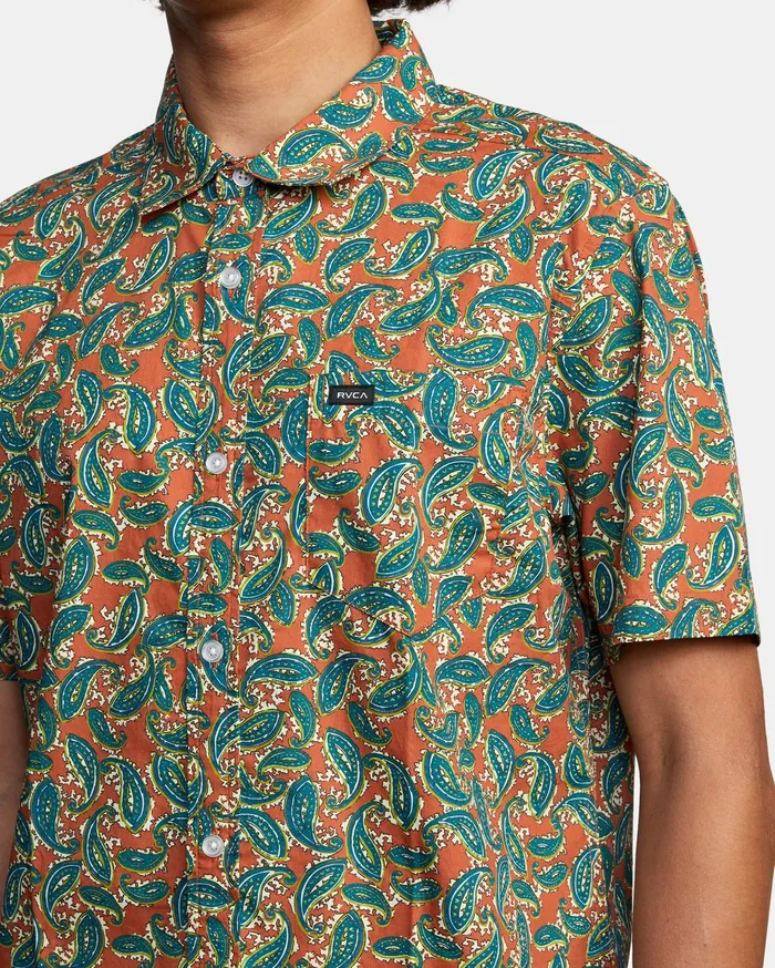 RVCA Mens Shirts Mind Flower Paisley Short Sleeve Shirt Clay Cly For Sale