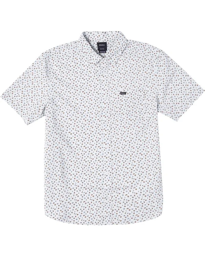 RVCA Mens Shirts Pure Joy Short Sleeve Shirt Green Tea Gnt On Sale