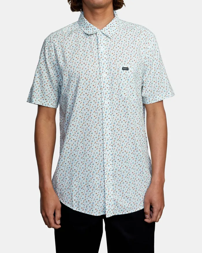RVCA Mens Shirts Pure Joy Short Sleeve Shirt Green Tea Gnt On Sale