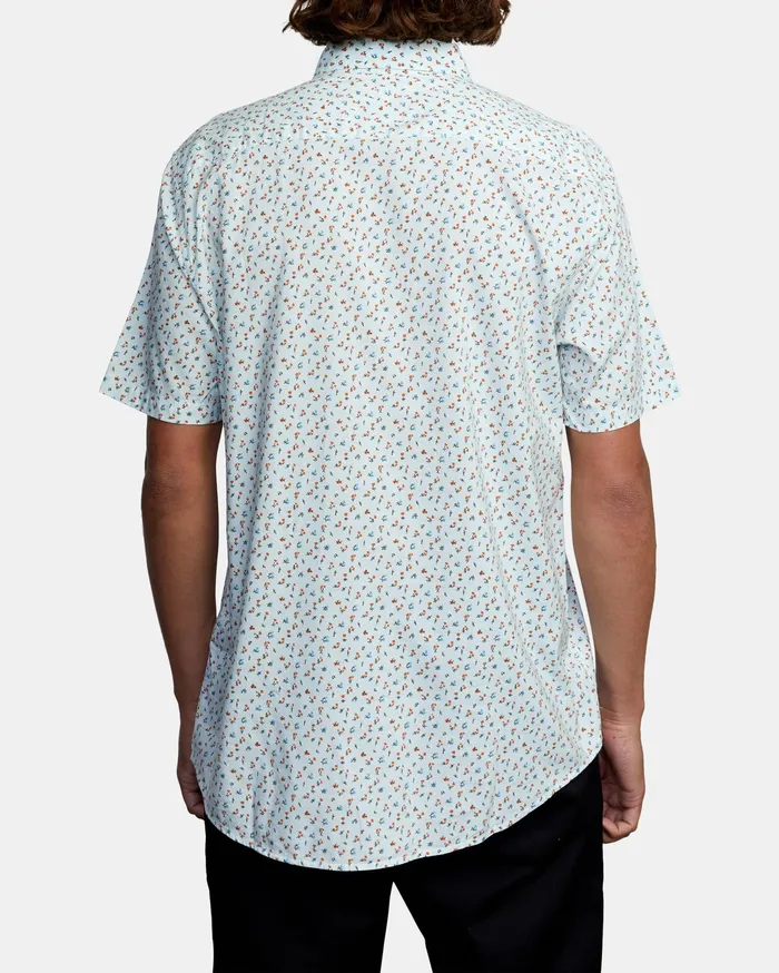 RVCA Mens Shirts Pure Joy Short Sleeve Shirt Green Tea Gnt On Sale