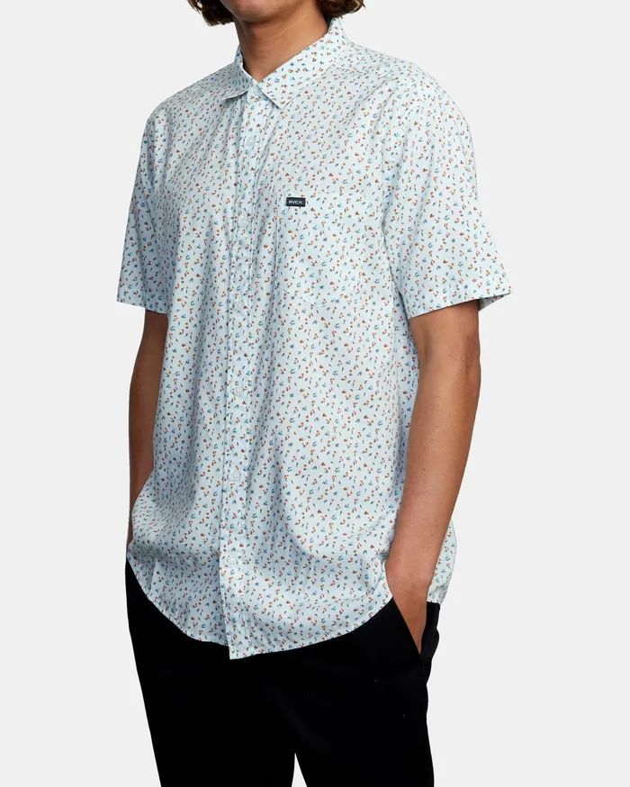 RVCA Mens Shirts Pure Joy Short Sleeve Shirt Green Tea Gnt On Sale
