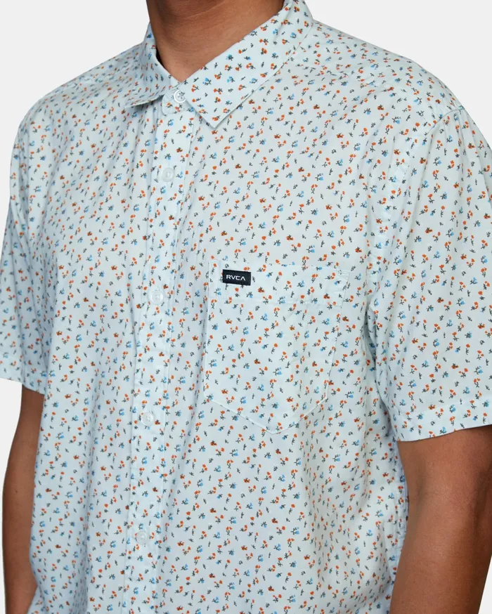RVCA Mens Shirts Pure Joy Short Sleeve Shirt Green Tea Gnt On Sale