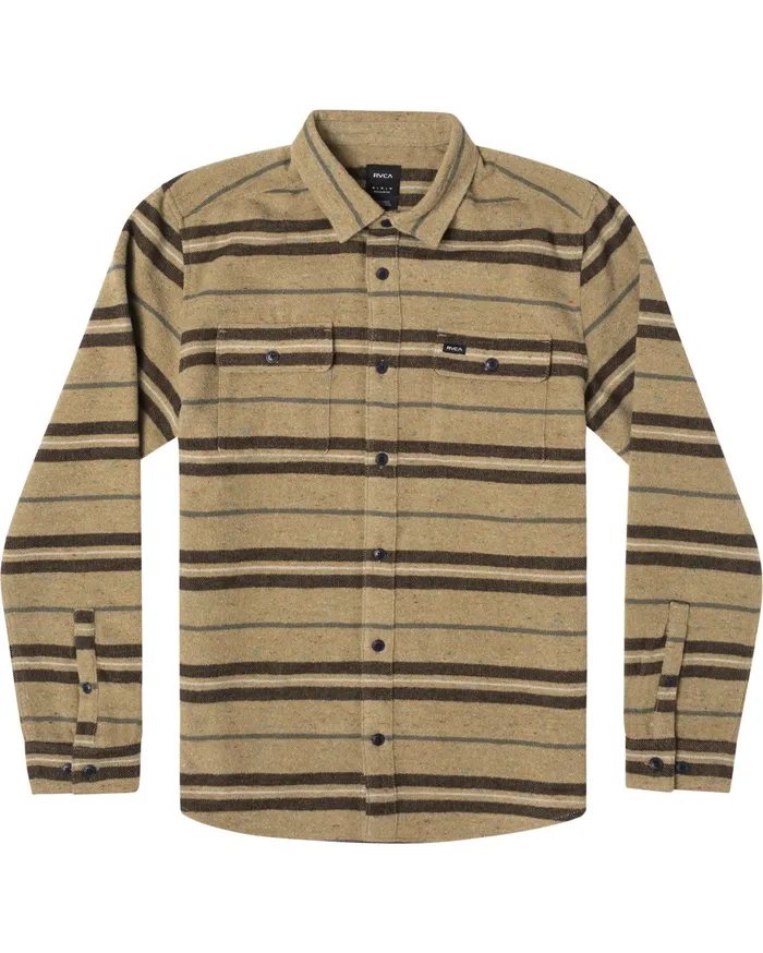 RVCA Mens Shirts Rvca Blanket Long Sleeve Shirt Dark Khaki Dkh On Sale