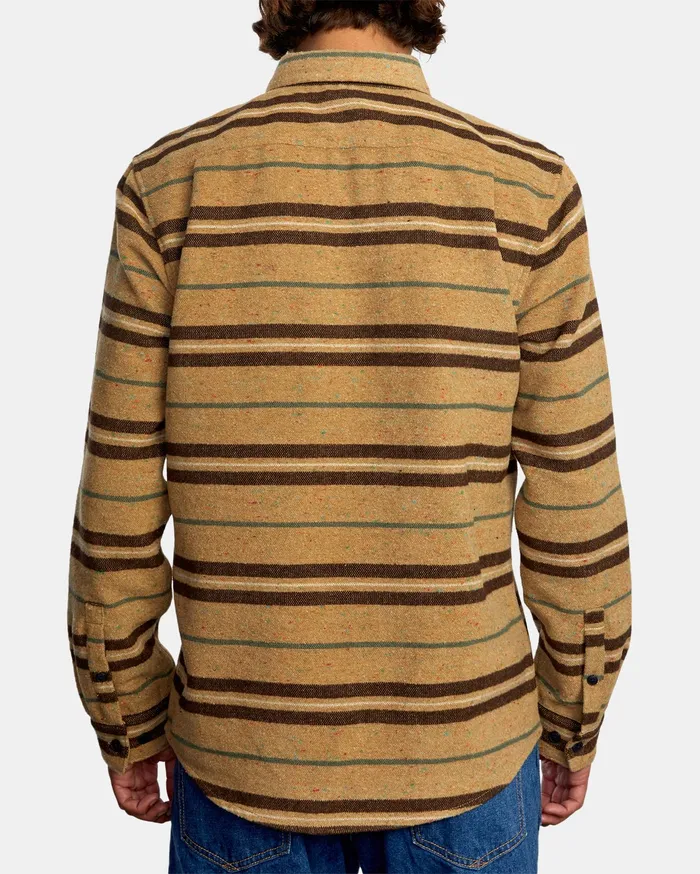 RVCA Mens Shirts Rvca Blanket Long Sleeve Shirt Dark Khaki Dkh On Sale