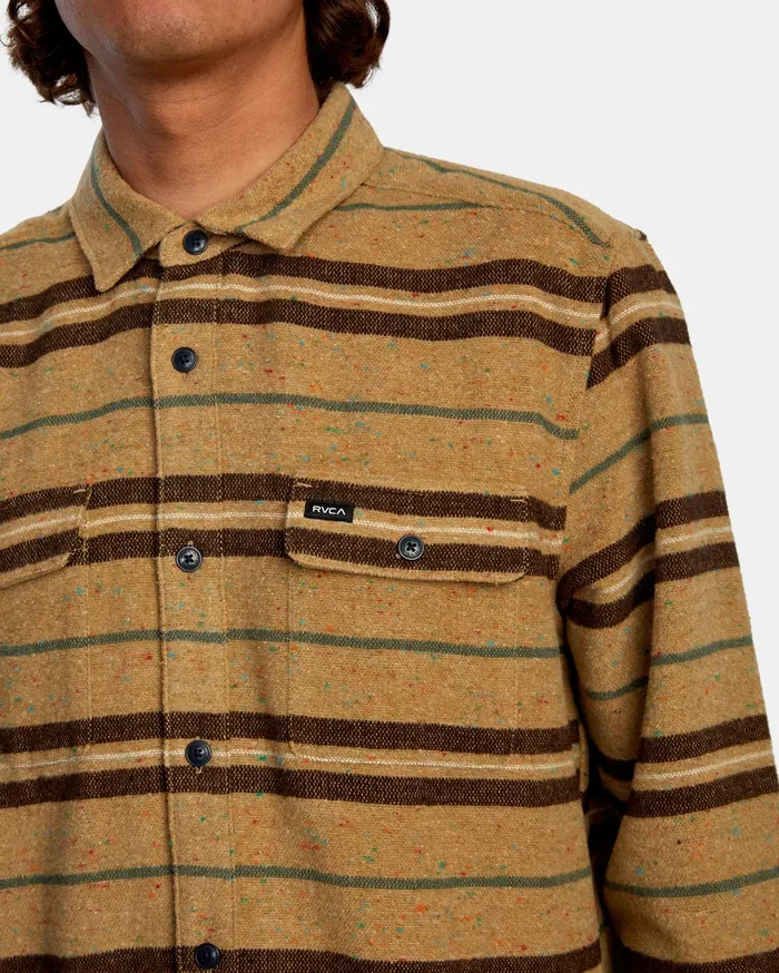 RVCA Mens Shirts Rvca Blanket Long Sleeve Shirt Dark Khaki Dkh On Sale