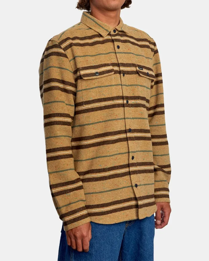 RVCA Mens Shirts Rvca Blanket Long Sleeve Shirt Dark Khaki Dkh On Sale