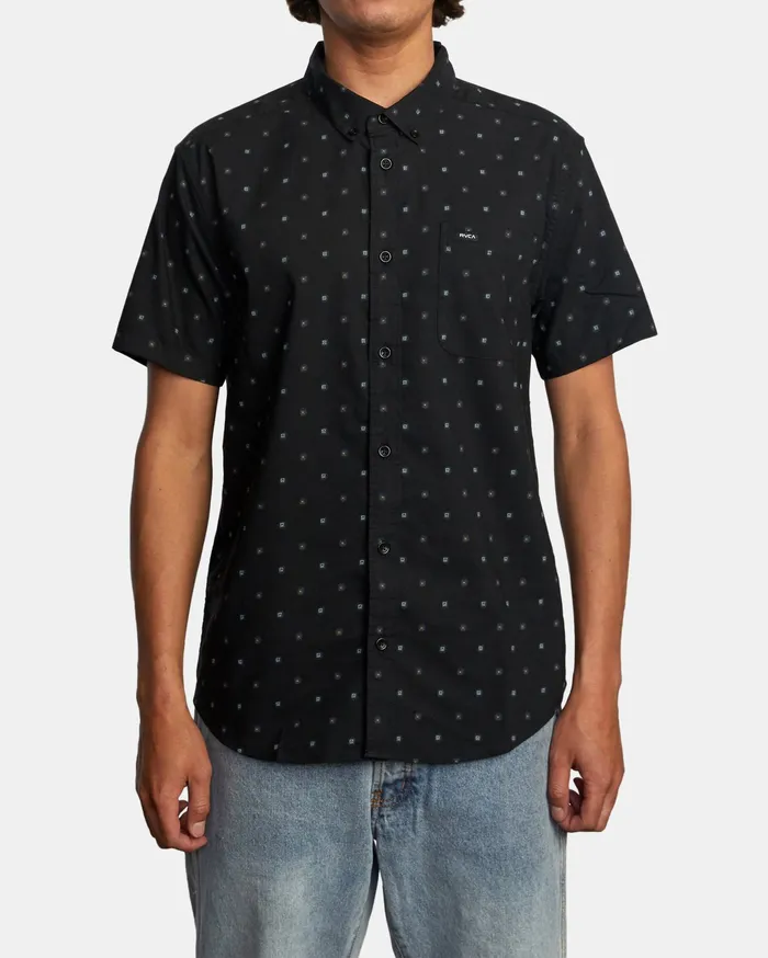 RVCA Mens Shirts That8217Ll Do Slim Fit Short Sleeve Shirt Black Blk Gift 4 You