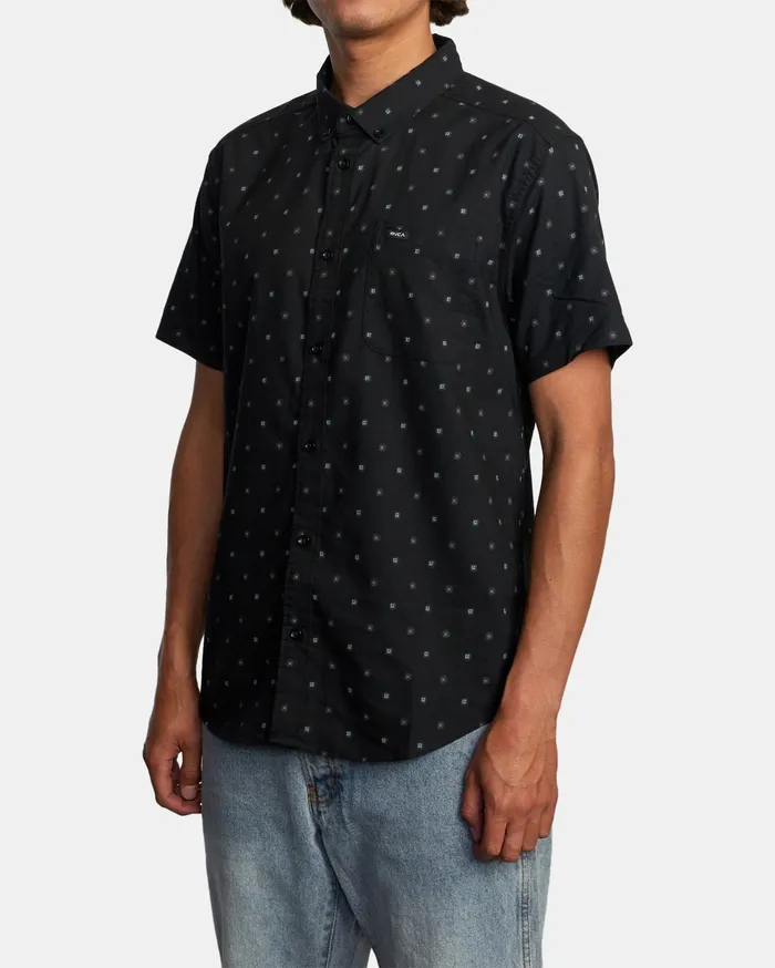 RVCA Mens Shirts That8217Ll Do Slim Fit Short Sleeve Shirt Black Blk Gift 4 You