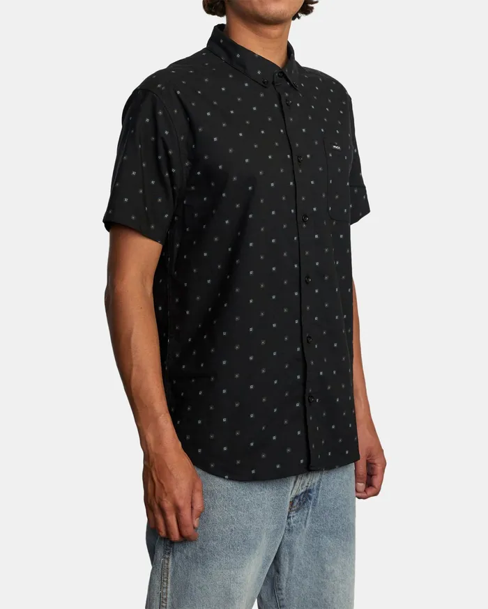 RVCA Mens Shirts That8217Ll Do Slim Fit Short Sleeve Shirt Black Blk Gift 4 You