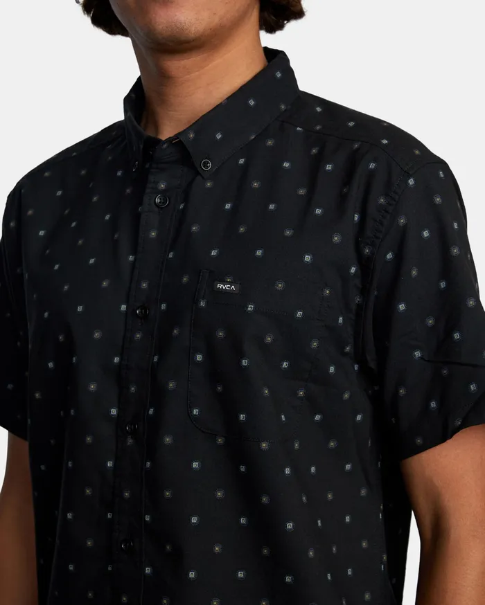 RVCA Mens Shirts That8217Ll Do Slim Fit Short Sleeve Shirt Black Blk Gift 4 You
