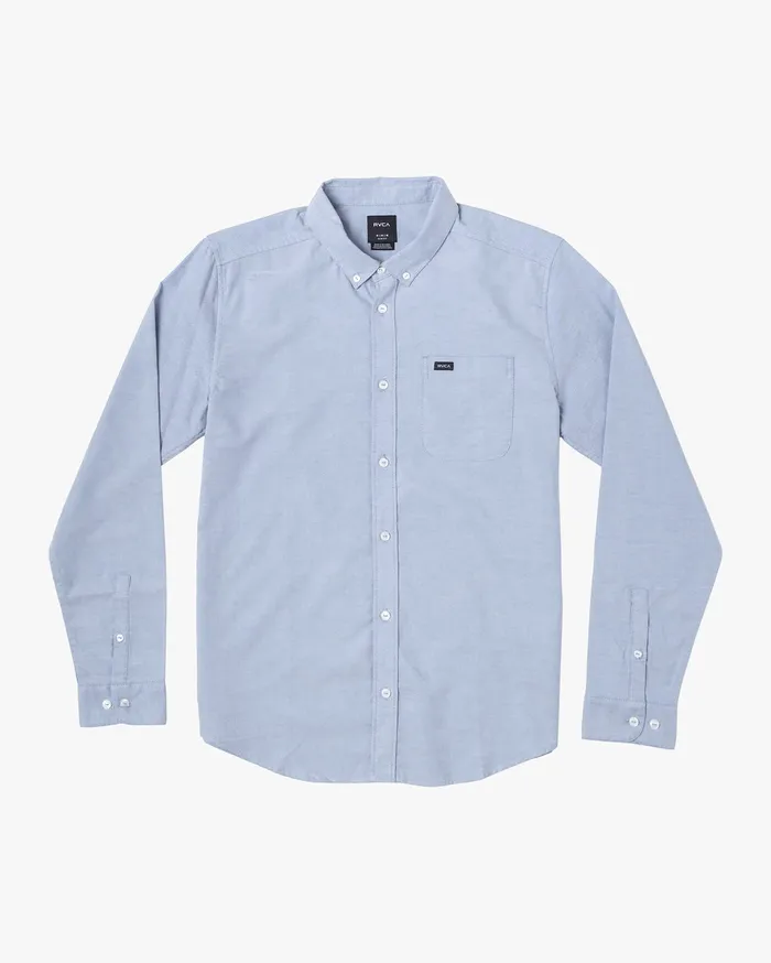 RVCA Mens Shirts Thatll Do Stretch Long Sleeve Shirt Oxford Blue Oxl Gift 4 You