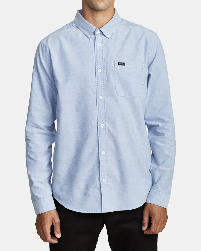 RVCA Mens Shirts Thatll Do Stretch Long Sleeve Shirt Oxford Blue Oxl Gift 4 You