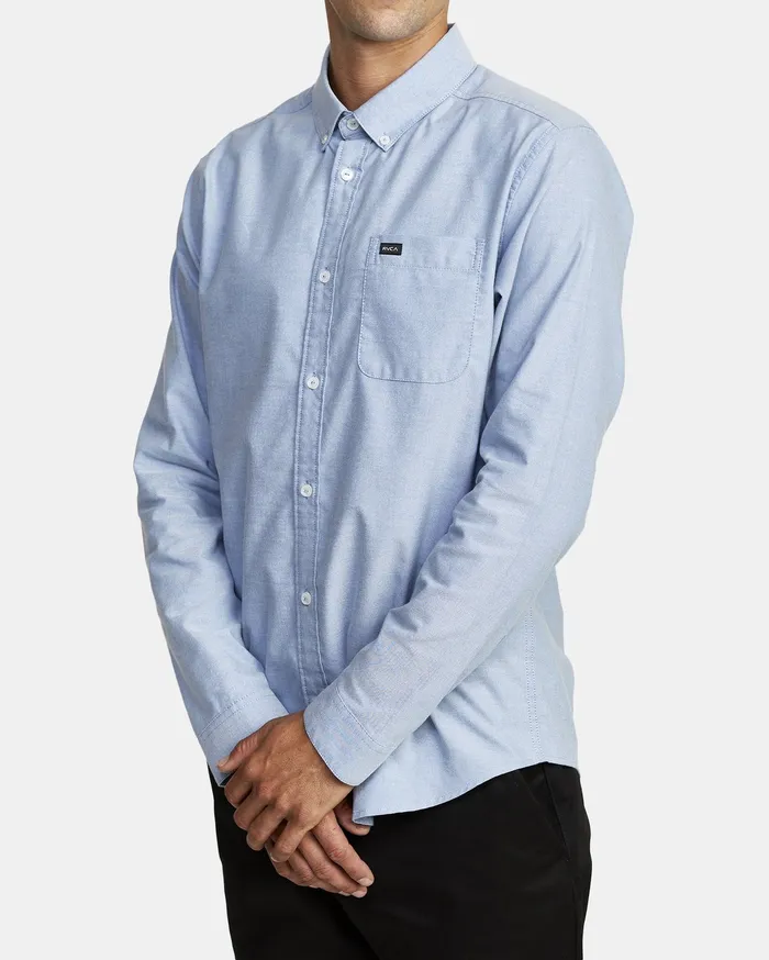 RVCA Mens Shirts Thatll Do Stretch Long Sleeve Shirt Oxford Blue Oxl Gift 4 You