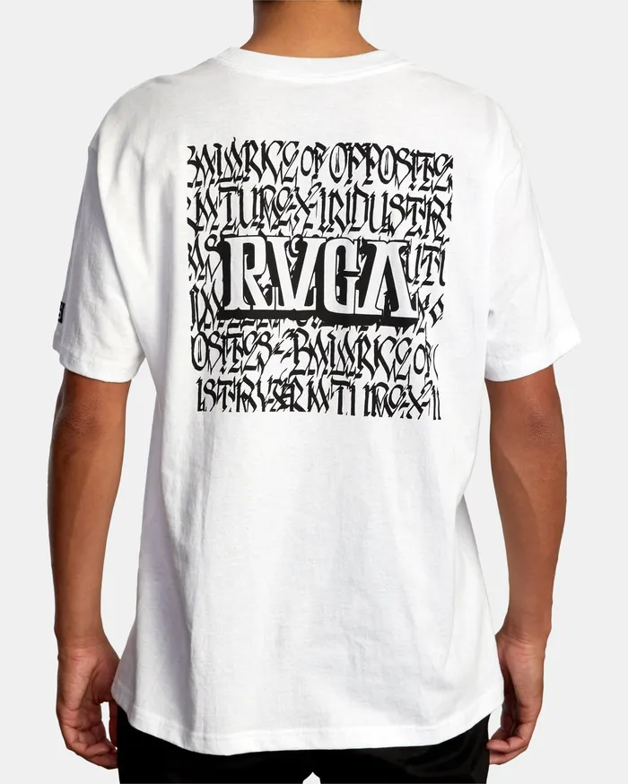RVCA Mens Short Sleeves Defer Big Block Short Sleeve Tee White Wht