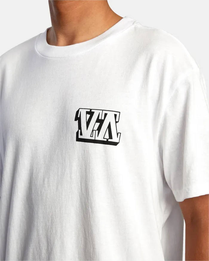 RVCA Mens Short Sleeves Defer Big Block Short Sleeve Tee White Wht