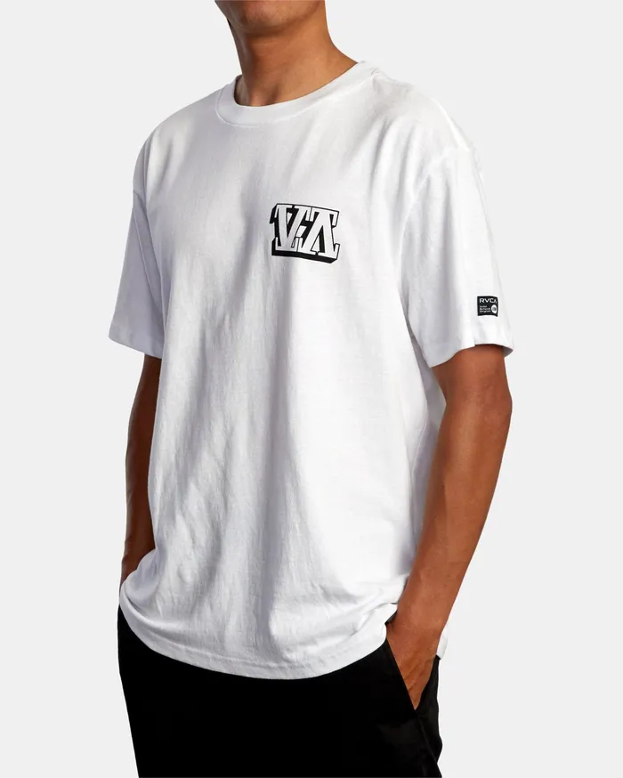 RVCA Mens Short Sleeves Defer Big Block Short Sleeve Tee White Wht