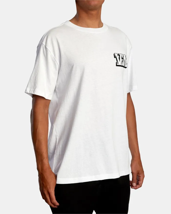 RVCA Mens Short Sleeves Defer Big Block Short Sleeve Tee White Wht