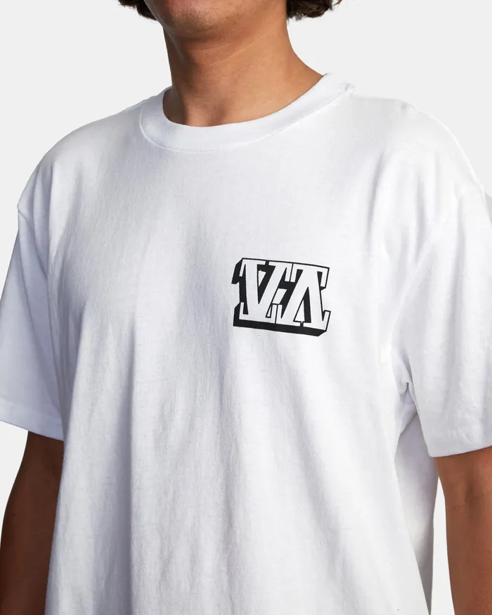 RVCA Mens Short Sleeves Defer Big Block Short Sleeve Tee White Wht