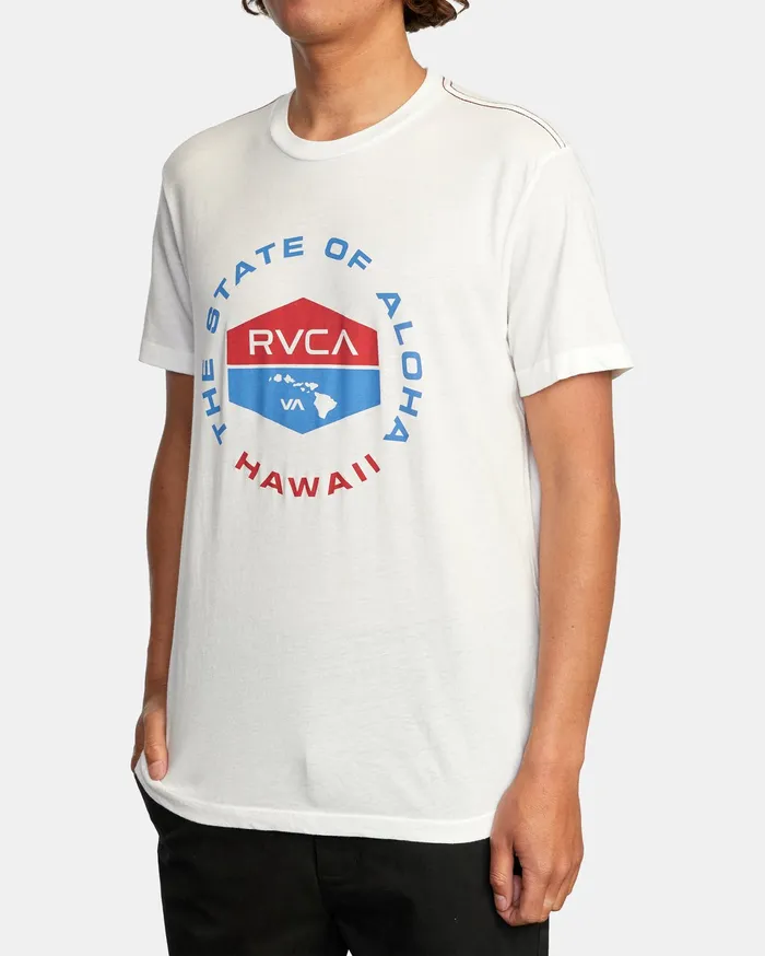 RVCA Mens Short Sleeves Hawaii Focused Short Sleeve Tee Antique White Anw