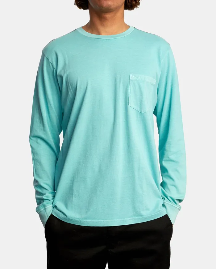 RVCA Mens Short Sleeves Ptc Pigment Long Sleeve Tee Seafoam Sfm