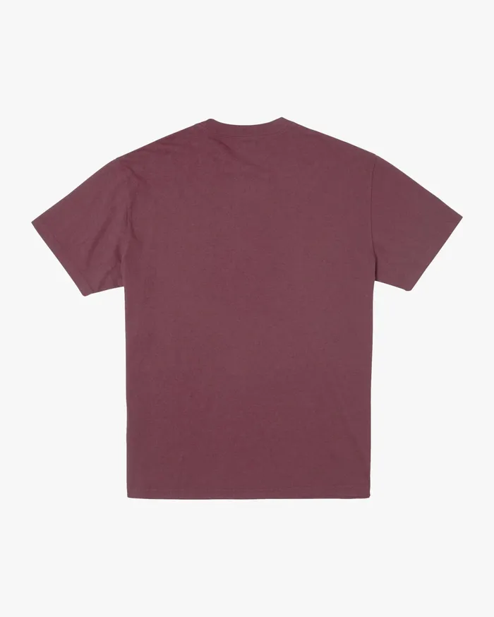 RVCA Mens Short Sleeves Solo Label Pigment Dye Short Sleeve Tee Cranberry Crn
