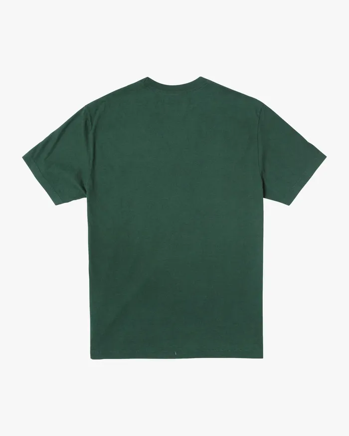 RVCA Mens Short Sleeves Solo Label Pigment Dye Short Sleeve Tee Hunter Green Dgn