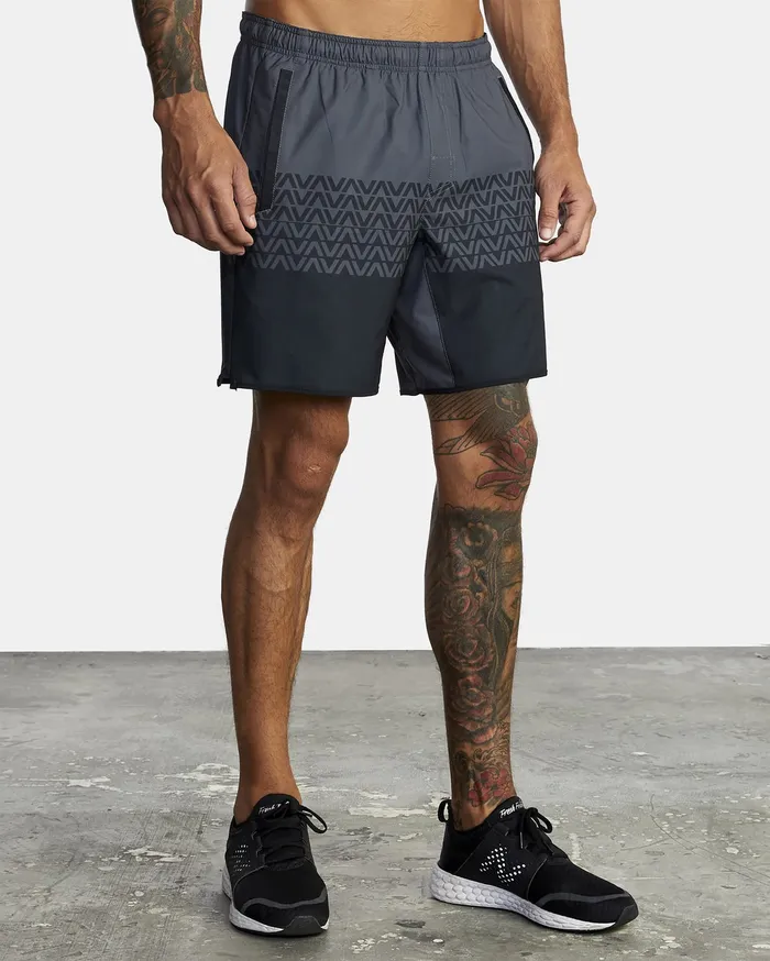 RVCA Mens Shorts Yogger Stretch Athletic Shorts 17034 Grey Black Va Stripe Kvd9 On Sale