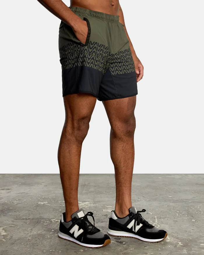 RVCA Mens Shorts Yogger Stretch Athletic Shorts 17034 Olive Black Va Stripe Kvd8 Online