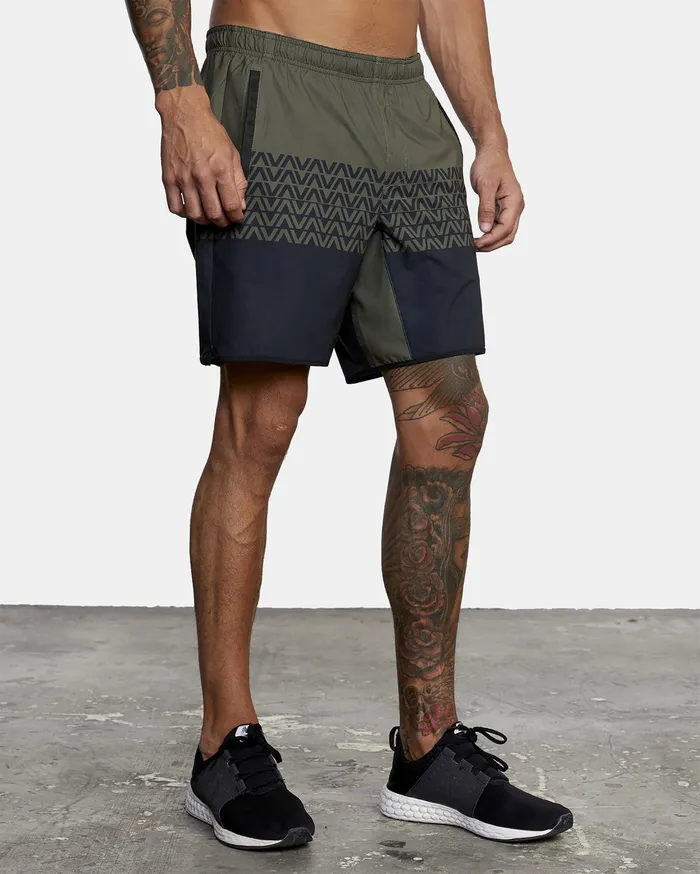 RVCA Mens Shorts Yogger Stretch Athletic Shorts 17034 Olive Black Va Stripe Kvd8 Online